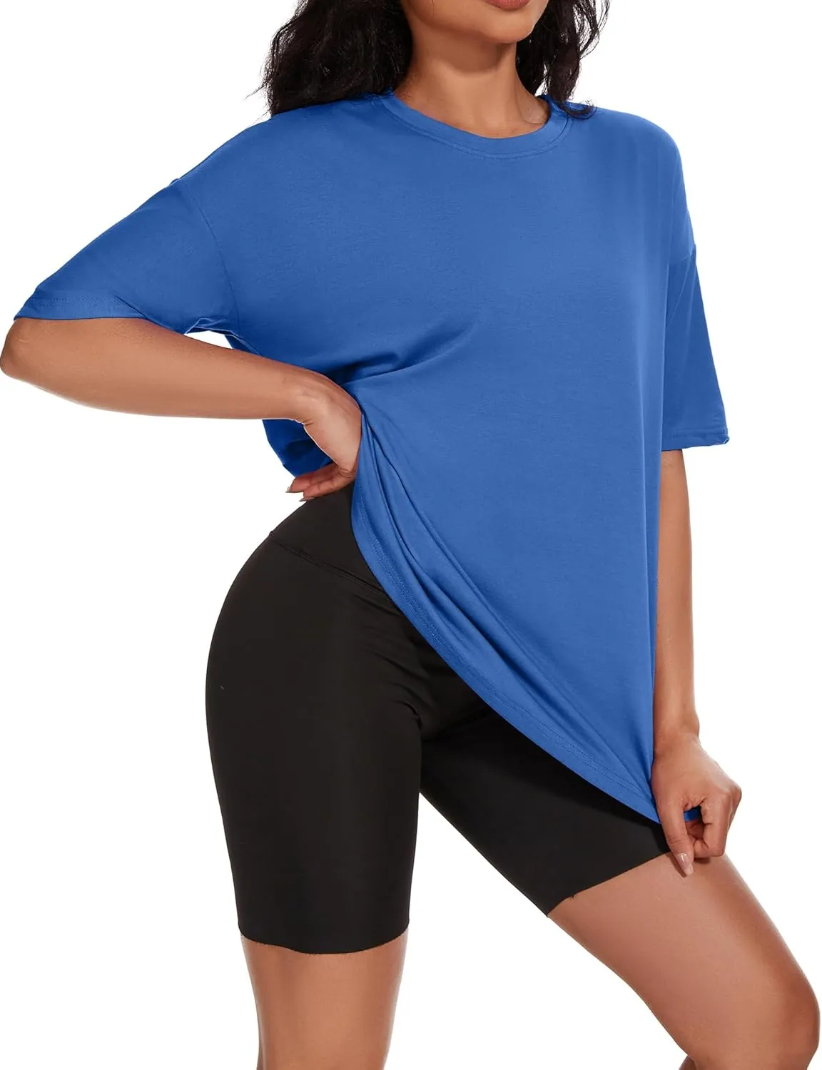 Women's Oversized T Shirts Summer Casual Crewneck Tunic Tops Short Sleeve Cozy Comfy Cotton Basic Tees