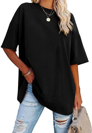 Women's Oversized T Shirts Summer Short Sleeve Tops Casual Loose Crew Neck Basic Tees Beach Vacation