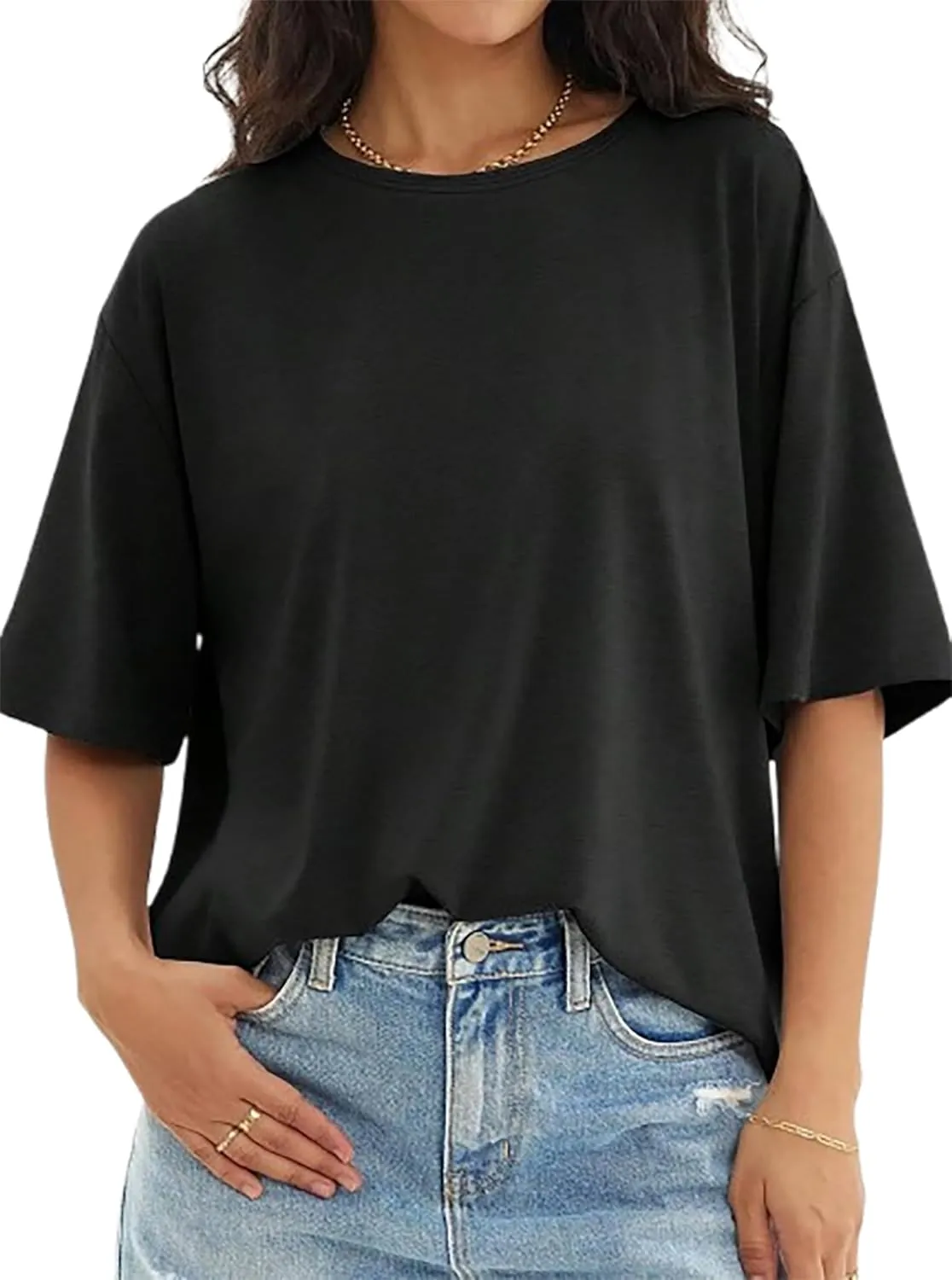 Women's Oversized T Shirts Summer Short Sleeve Tops Casual Loose Crew Neck Basic Tees Beach Vacation