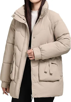 Womens Puffer Jacket with Hood Oversized Down Jacket Zip up Padded Coat Quilted Insulated Jacket Fashion Outerwear