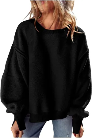 Women's Sherpa Fleece Oversized Sweatshirts Drop Shoulder Long Sleeve Hoodies Crewneck Warm Fuzzy Sweatshirt