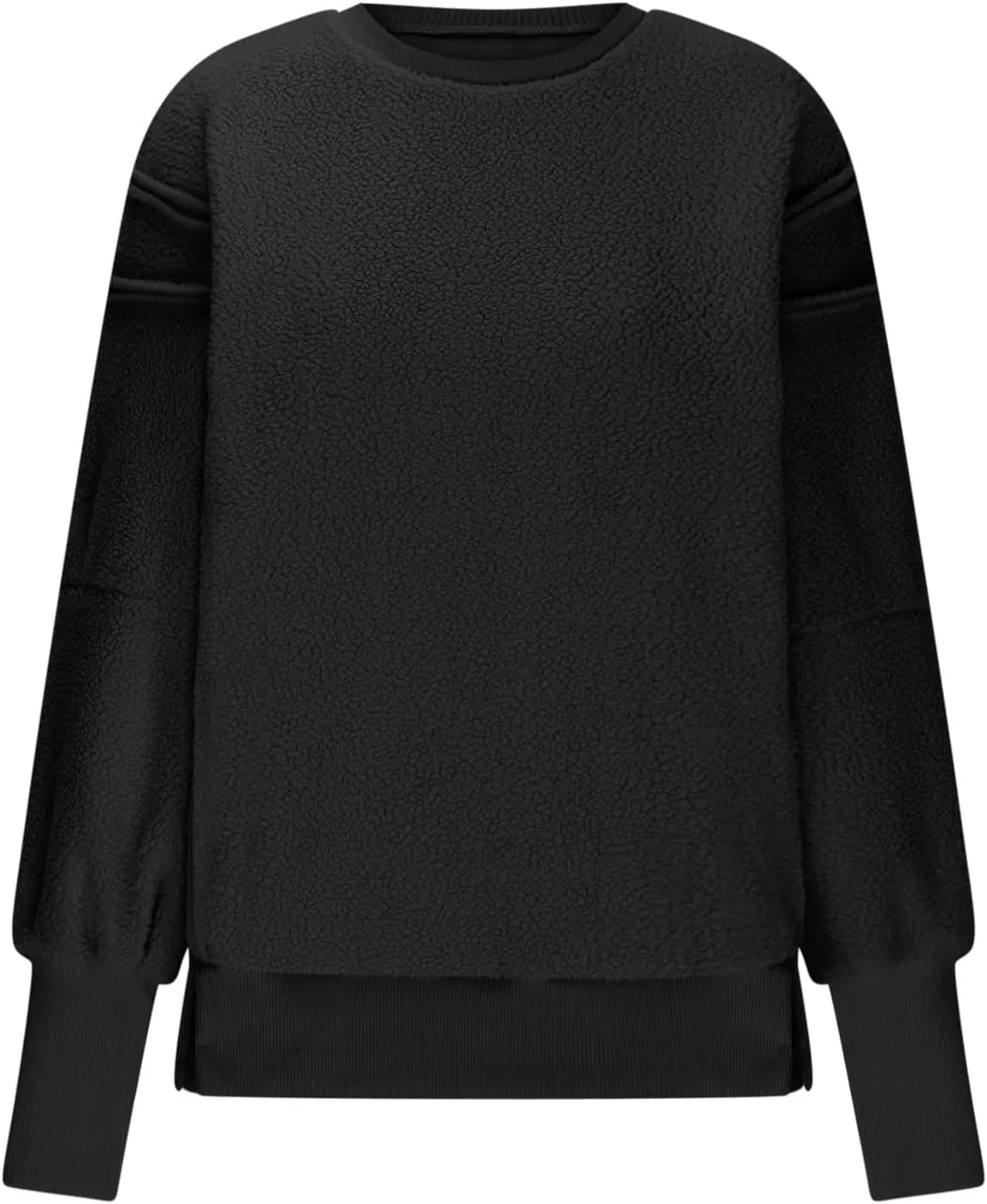 Women's Sherpa Fleece Oversized Sweatshirts Drop Shoulder Long Sleeve Hoodies Crewneck Warm Fuzzy Sweatshirt