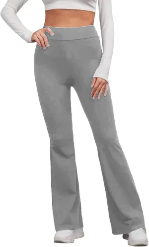 Women's Solid Casual Elastic High Waisted Yoga Sweatpants Stretch Soft Comfy Straight Wide Leg Trousers with Pockets