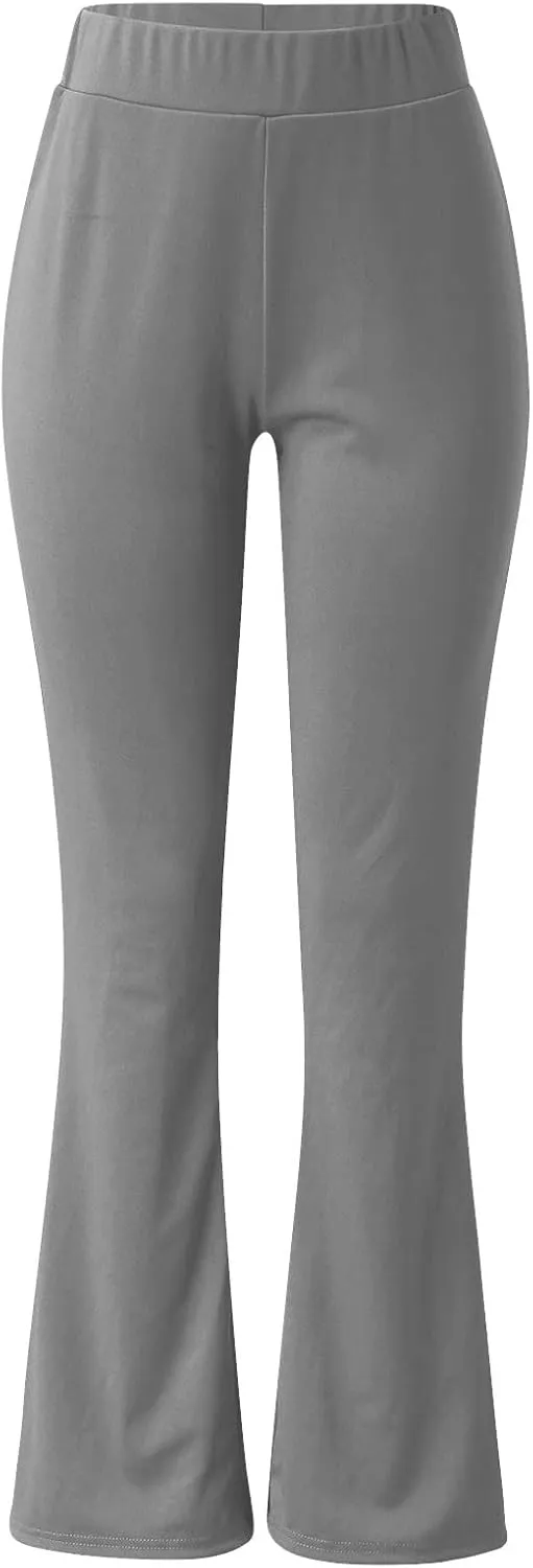 Women's Solid Casual Elastic High Waisted Yoga Sweatpants Stretch Soft Comfy Straight Wide Leg Trousers with Pockets