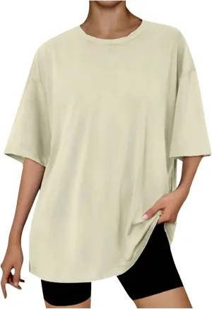 Womens Solid Crew Neck T Shirts Summer Short Sleeve Shirts Dressy Casual Tops for 2024 Going Out Tops for Plus Size
