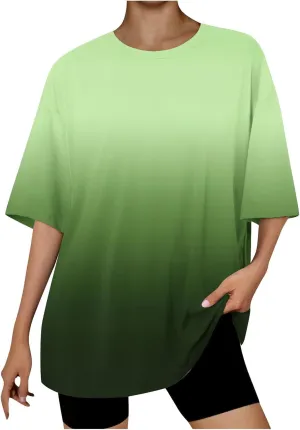 Womens Solid Crew Neck T Shirts Summer Short Sleeve Shirts Dressy Casual Tops for 2024 Going Out Tops for Plus Size