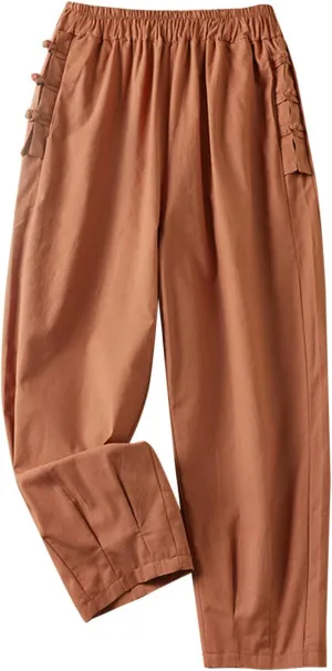 Women's Solid Elastic High Waist Cropped Pants New Casual Trendy Straight Wide Leg Plus Size Comfy Business Trousers
