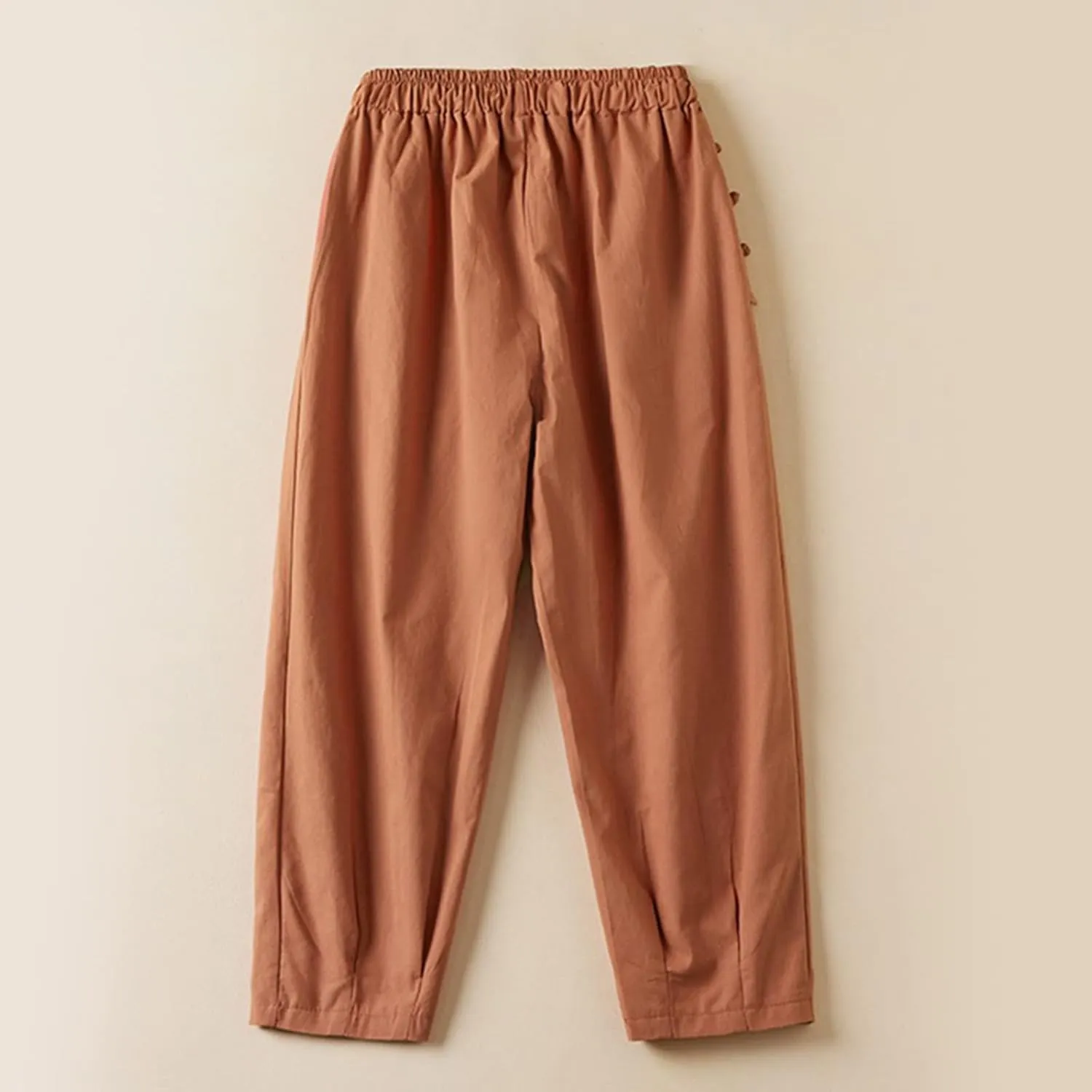 Women's Solid Elastic High Waist Cropped Pants New Casual Trendy Straight Wide Leg Plus Size Comfy Business Trousers