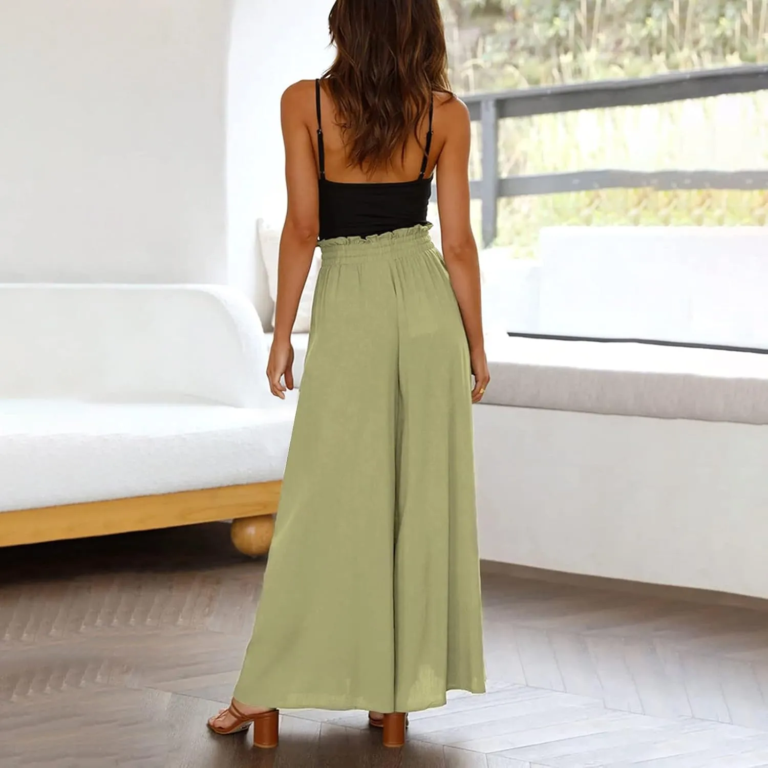Women's Solid Flowy High Waist Yoga Trousers 2023 Elegant Soft Comfy Lightweight Plus Size Baggy Pants