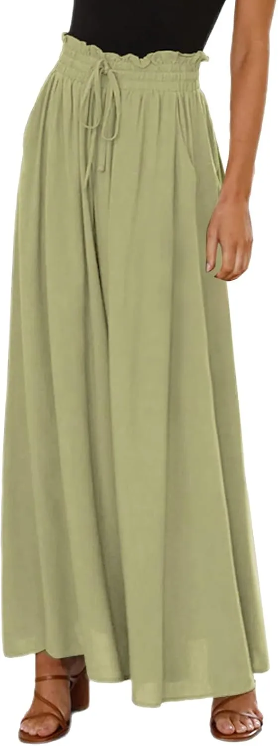 Women's Solid Flowy High Waist Yoga Trousers 2023 Elegant Soft Comfy Lightweight Plus Size Baggy Pants