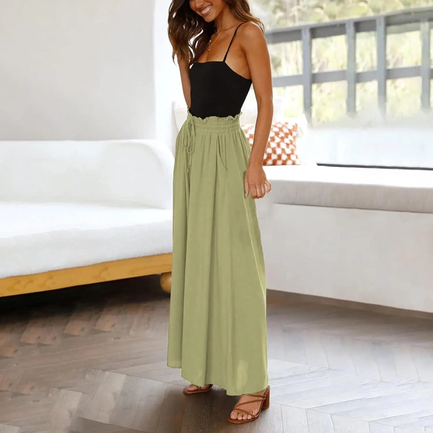 Women's Solid Flowy High Waist Yoga Trousers 2023 Elegant Soft Comfy Lightweight Plus Size Baggy Pants