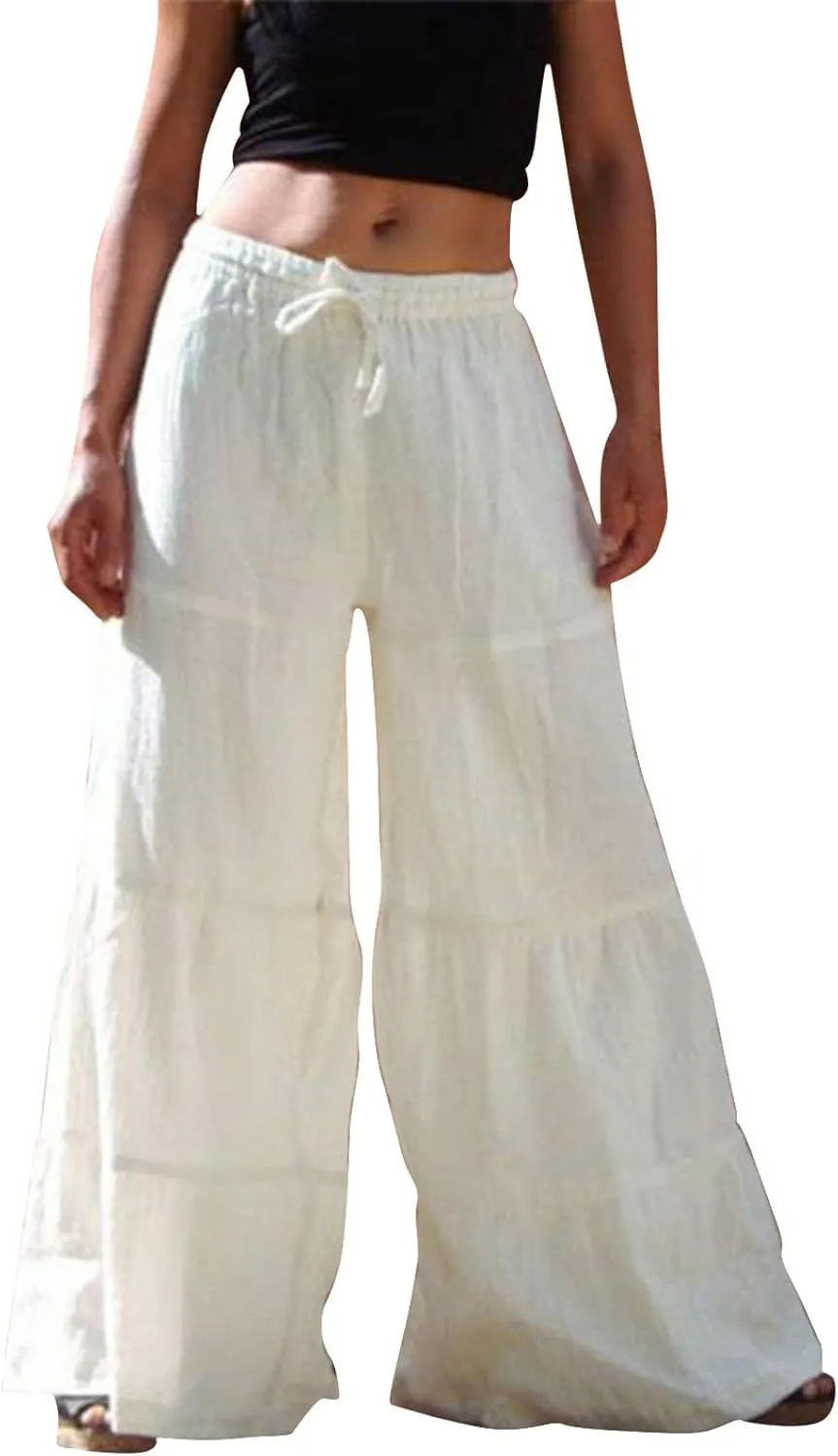 Women's Solid Trendy High Waist Drawstring Pants with Pockets for Summer Beach Vacation Plus Size Baggy Yoga Pants