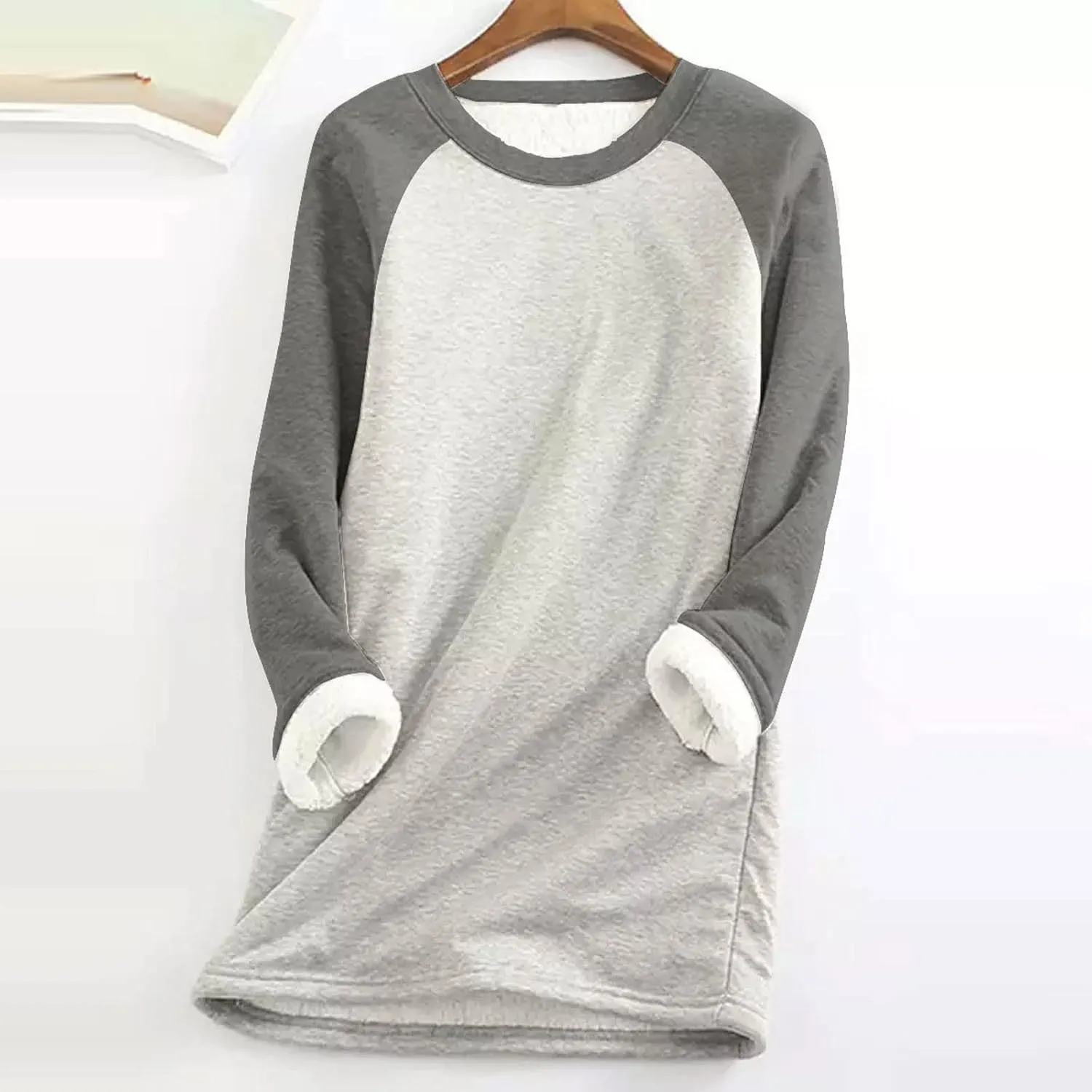 Women's Sweatshirt Thick Warm Fleece Solid Color Casual Long Sleeve Pullover Tops Crewneck Fashion Ladies Sweater Tops