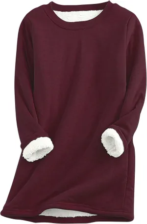Women's Sweatshirt Thick Warm Fleece Solid Color Casual Long Sleeve Pullover Tops Crewneck Fashion Ladies Sweater Tops