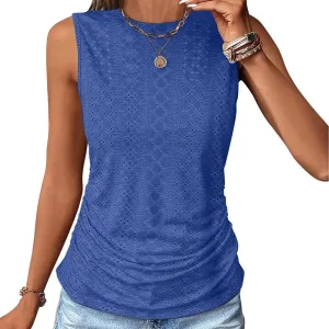 Womens Tank Tops Sleeveless Eyelet Shirts Crewneck Summer Tops Casual Loose Fit Basic Tees Beach Vacation Clothes
