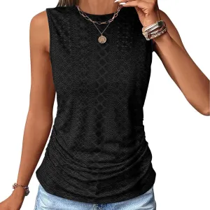 Womens Tank Tops Sleeveless Eyelet Shirts Crewneck Summer Tops Casual Loose Fit Basic Tees Beach Vacation Clothes