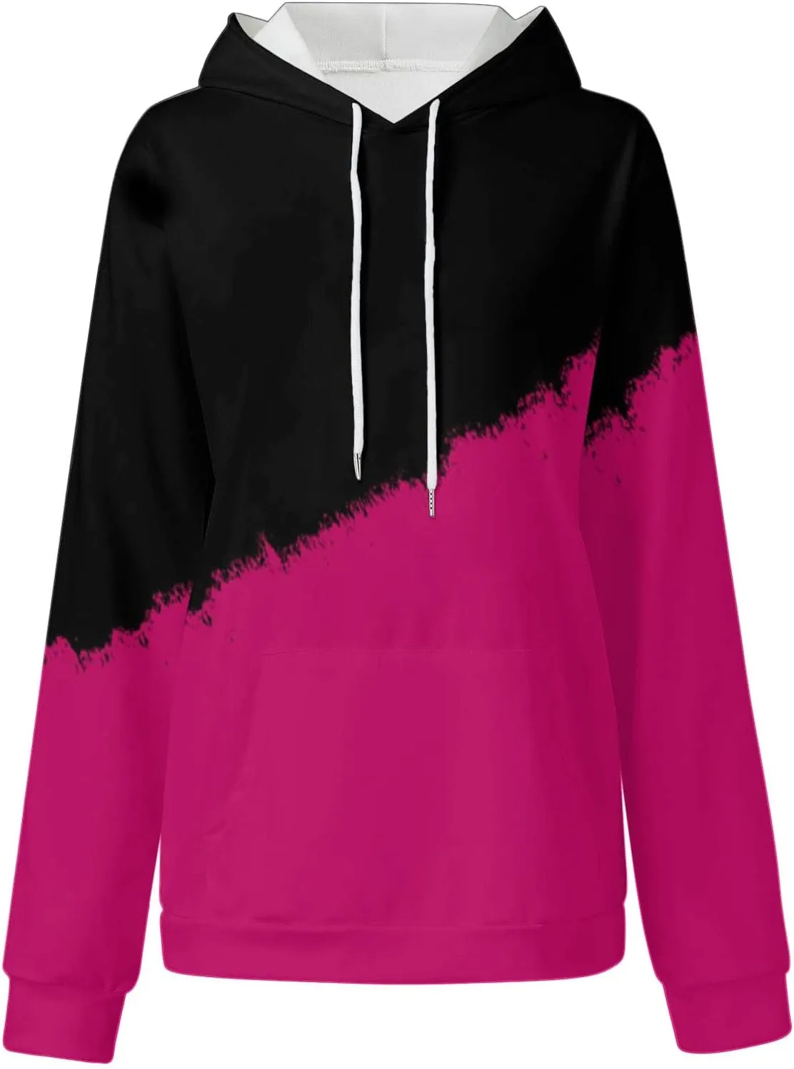 Women's Tie Dye Hoodies Fall Long Sleeve Casual Color Block Oversized Pullover Sweatshirt with Pocket