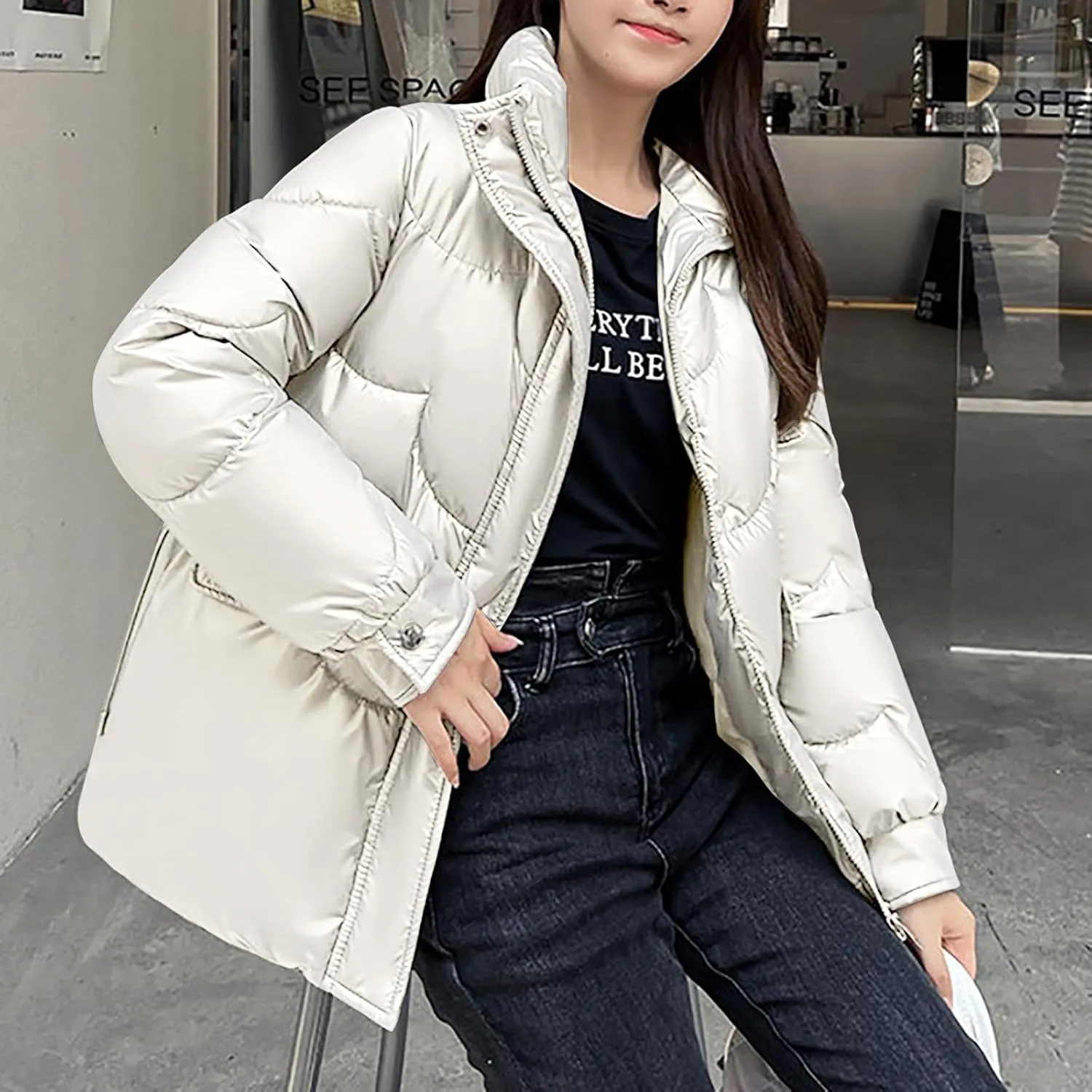 Women's Winter Coat Puffer Thicken Down Jacket Outdoor Shearling Warm Lightweight Casual Zipper 2024 Trendy Parka Outwear
