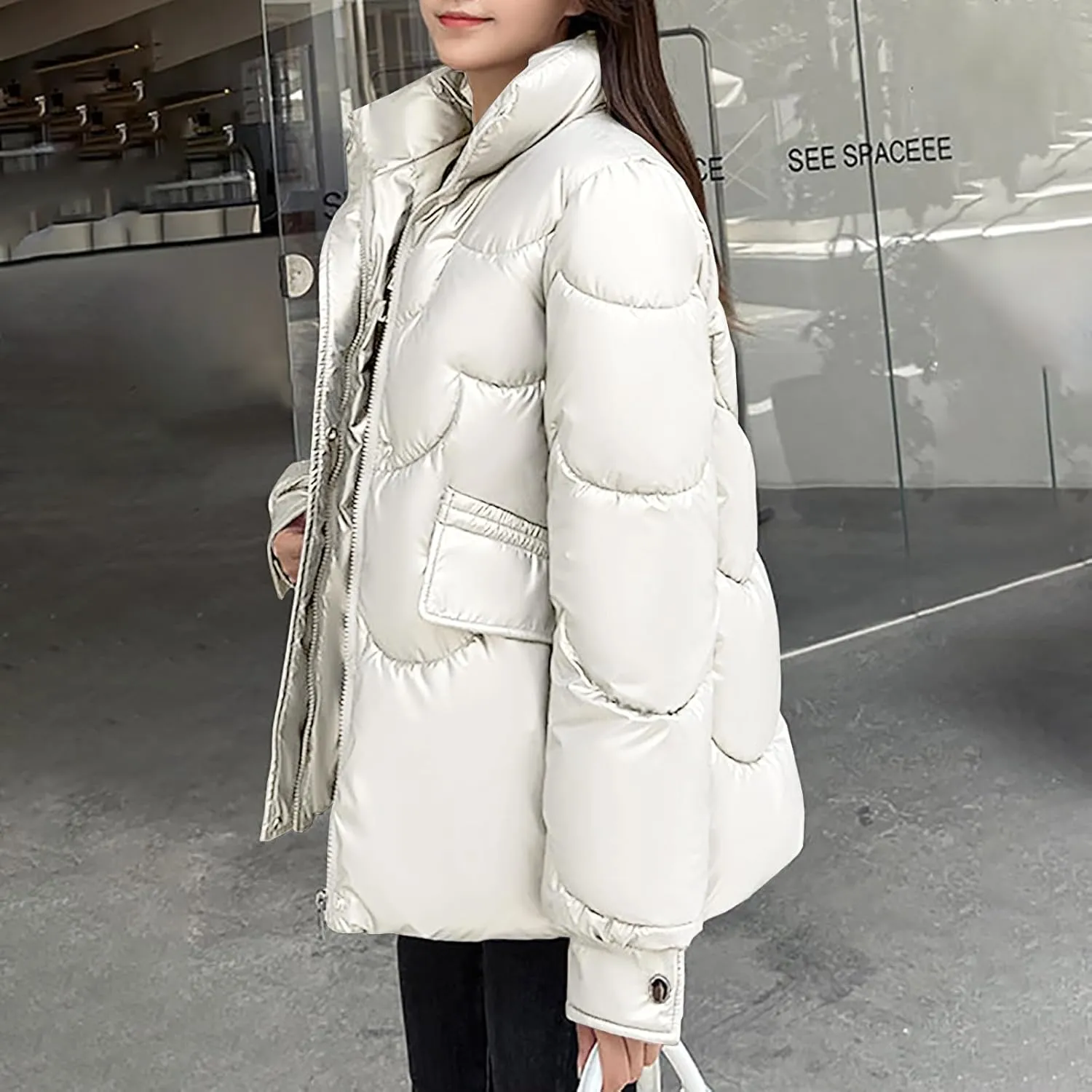 Women's Winter Coat Puffer Thicken Down Jacket Outdoor Shearling Warm Lightweight Casual Zipper 2024 Trendy Parka Outwear
