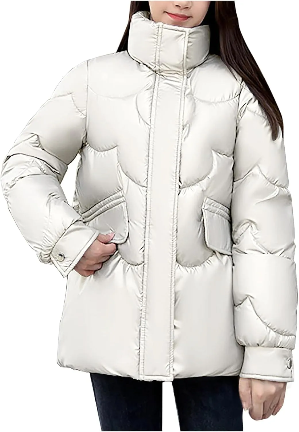 Women's Winter Coat Puffer Thicken Down Jacket Outdoor Shearling Warm Lightweight Casual Zipper 2024 Trendy Parka Outwear