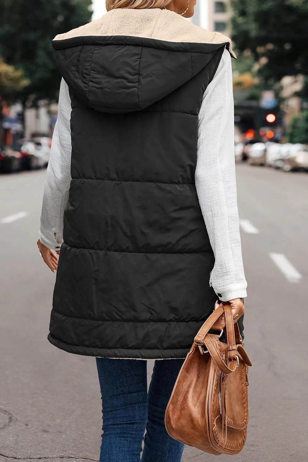 Womens Winter Reversible Vests 2024 Long Warm Sleeveless Fleece Jacket Zip up Hoodie Fall Casual Coats with Pockets
