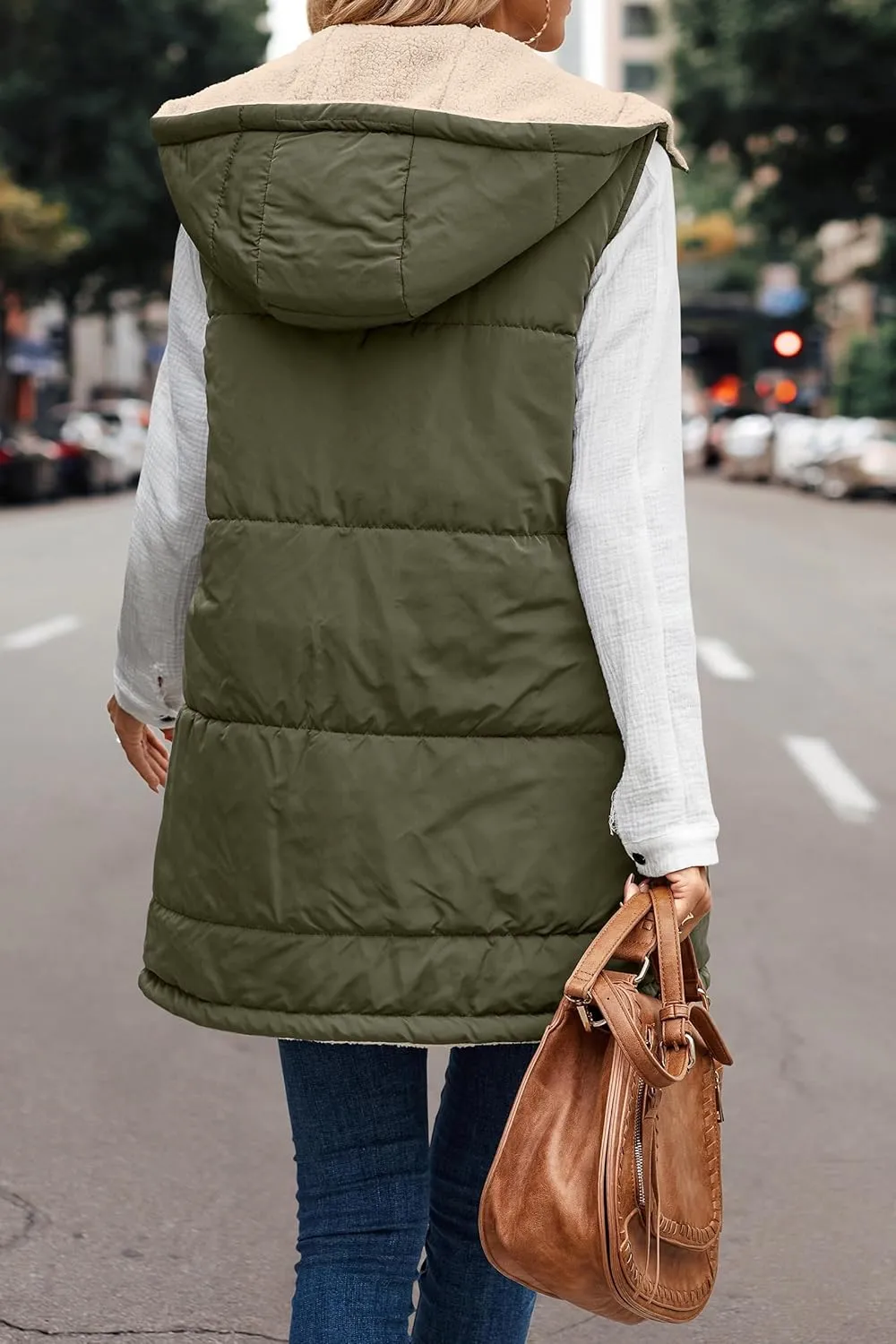 Womens Winter Reversible Vests 2024 Long Warm Sleeveless Fleece Jacket Zip up Hoodie Fall Casual Coats with Pockets