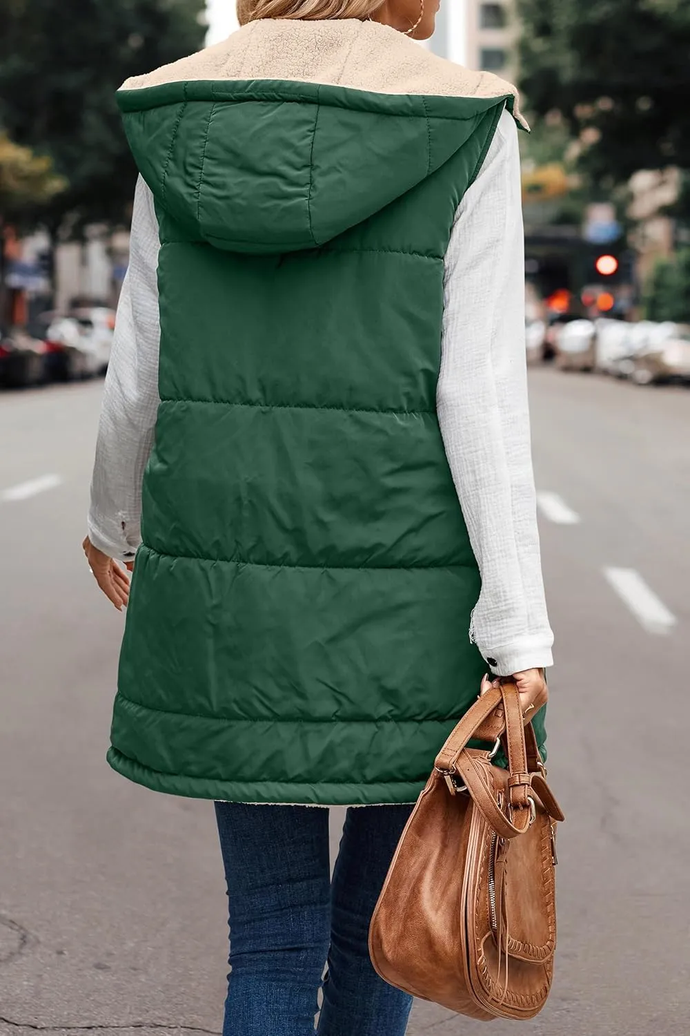 Womens Winter Reversible Vests 2024 Long Warm Sleeveless Fleece Jacket Zip up Hoodie Fall Casual Coats with Pockets
