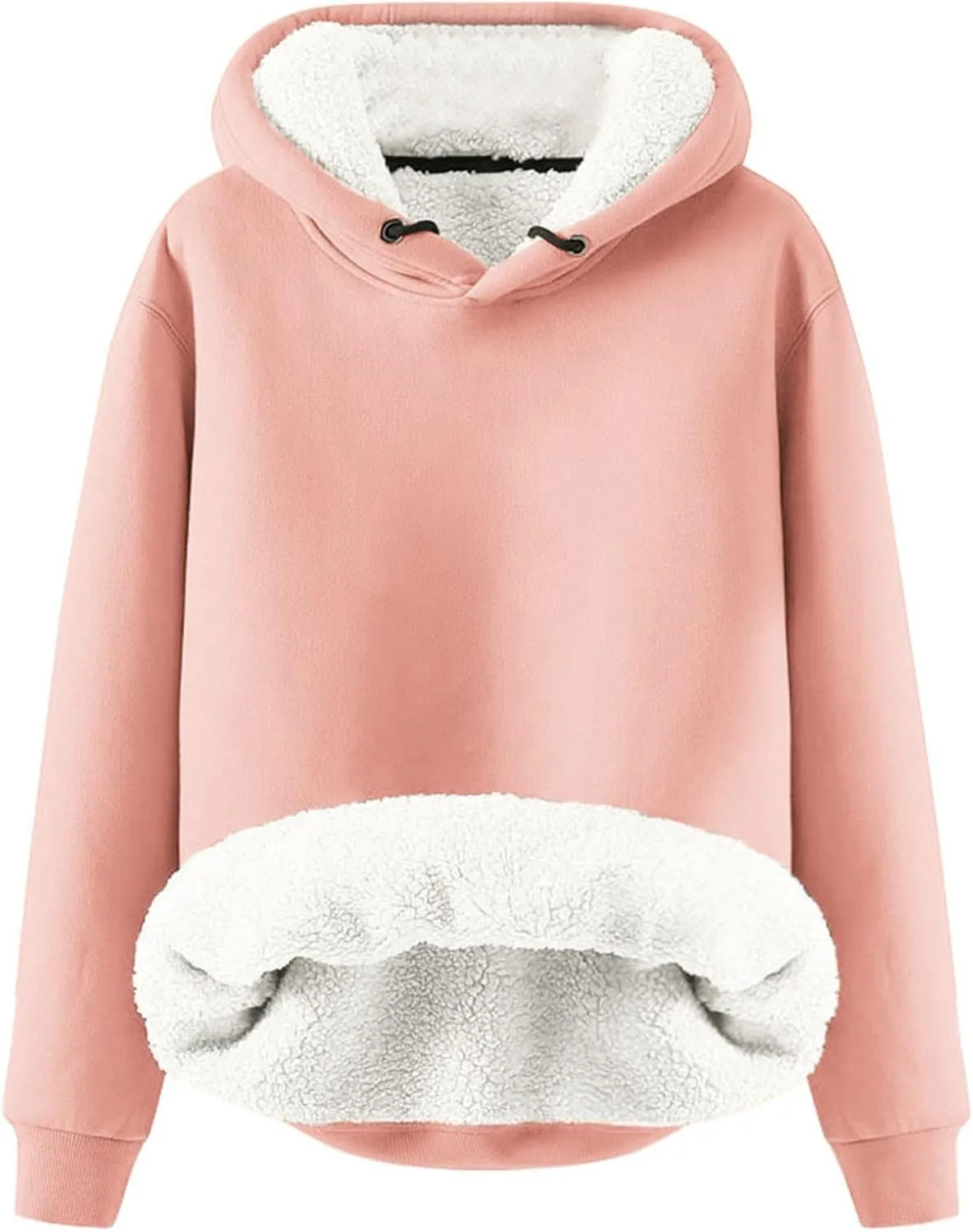 Women's Winter Warm Fleece Sherpa Lined Hoodies Solid Crewneck Hooded Sweatshirts Thick Pullover Jumper Tops