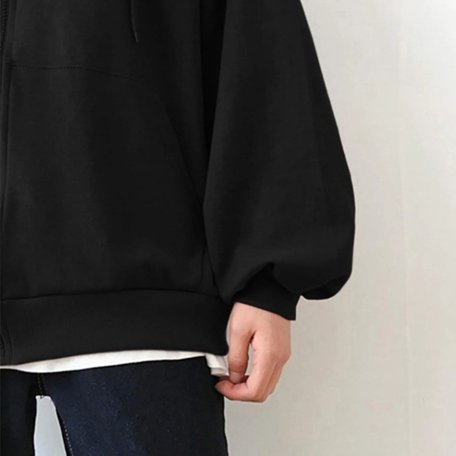 Women's Zip Front Drawstring Hoodie Long Sleeve Casual Sweatshirt Top Black Hoodies for Women