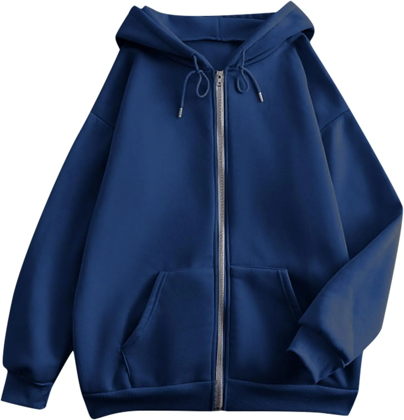 Womens Zip Up Hoodies Lightweight Fleece Jacket Oversized Hooded Sweatshirt Casual Drawstring Fall Clothes w/Pockets