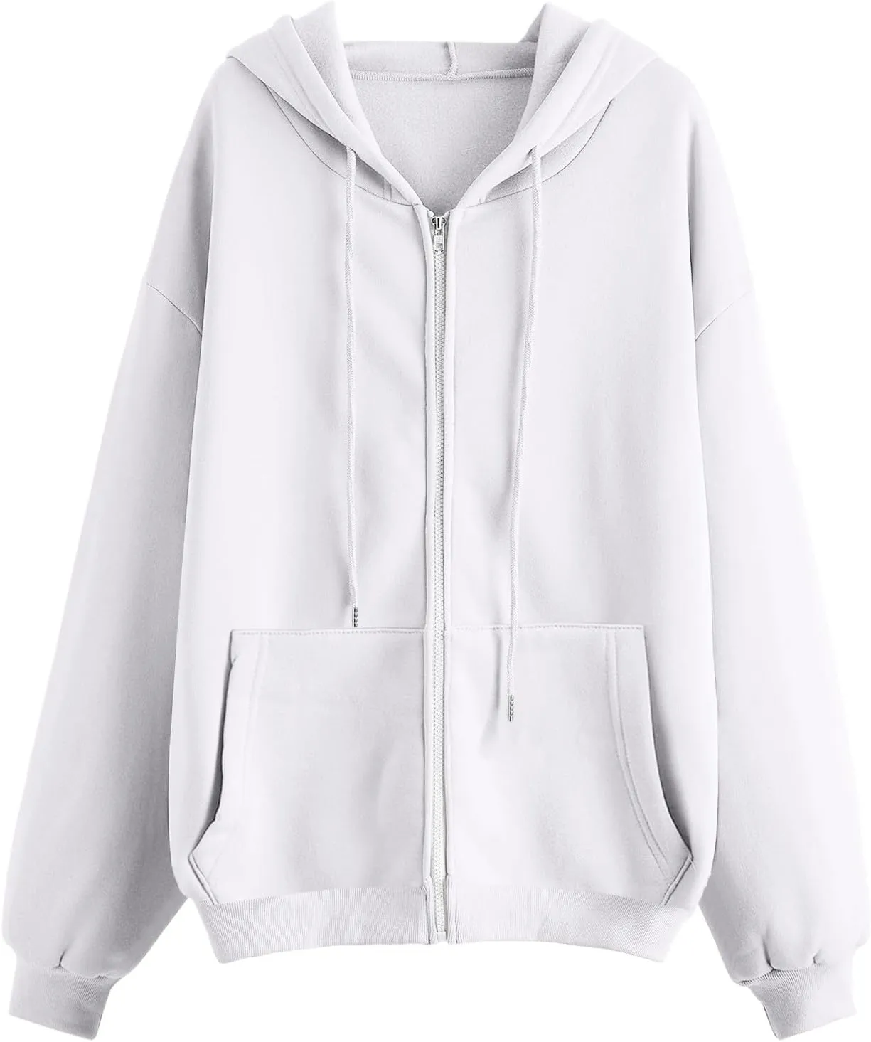 Womens Zip Up Hoodies Solid Long Sleeve Oversized Sweatshirts Fleece Jacket with Pockets