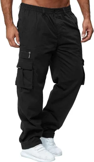 XUETON Men's Outdoor Hiking Ripstop Cargo Pants Multi-Pocket Work Utility Pants Straight Leg Open Bottom Cargo Trousers(Black,3X-Large)