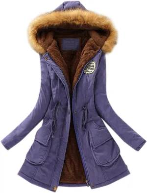 XUETON Winter Coats for Women Zip Up Hooded Warm Thicken Fleece Lined Parkas Military Safari Utility Anorak Jackets Outwear(Navy,Large)