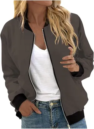 yardsong Bomber Jacket for Women Fall Lightweight Casual Coats Plus Size Zip Up Long Sleeve Windbreaker Outwear with Pockets