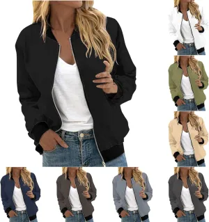 yardsong Bomber Jacket for Women Fall Lightweight Casual Coats Plus Size Zip Up Long Sleeve Windbreaker Outwear with Pockets