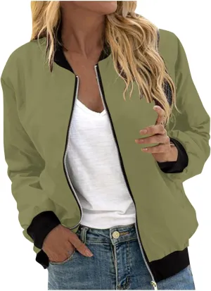 yardsong Bomber Jacket for Women Fall Lightweight Casual Coats Plus Size Zip Up Long Sleeve Windbreaker Outwear with Pockets