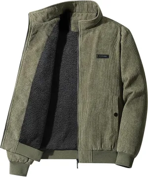 Ymosrh Men's Fashion Jacket Trendy Fleece Sherpa Lined Corduroy Jackets Lapel Thickened Winter Casual Coats Jacket, XL-5XL