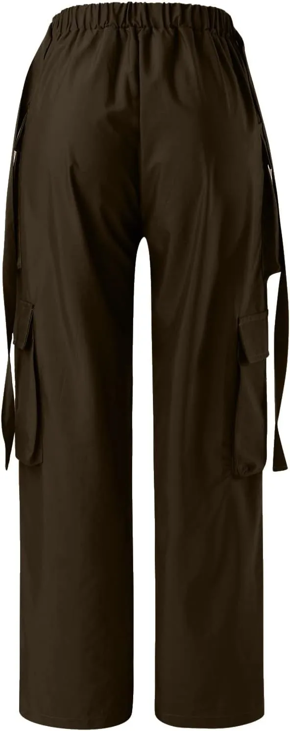 YOLAI V-Shaped Crossed Cargo Pant Mid Waist Baggy Wide Leg Trousers Streetwear Hip Hop Joggers Pants with Pockets