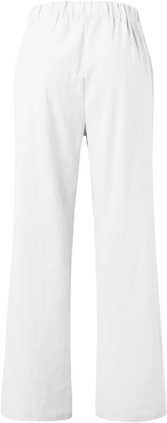 YOLAI Womens Solid High Waisted Trousers Loose Wide Leg Cozy Pants Straight Leg Trousers Pants with Pockets