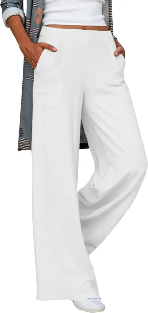 YOLAI Womens Solid High Waisted Trousers Loose Wide Leg Cozy Pants Straight Leg Trousers Pants with Pockets