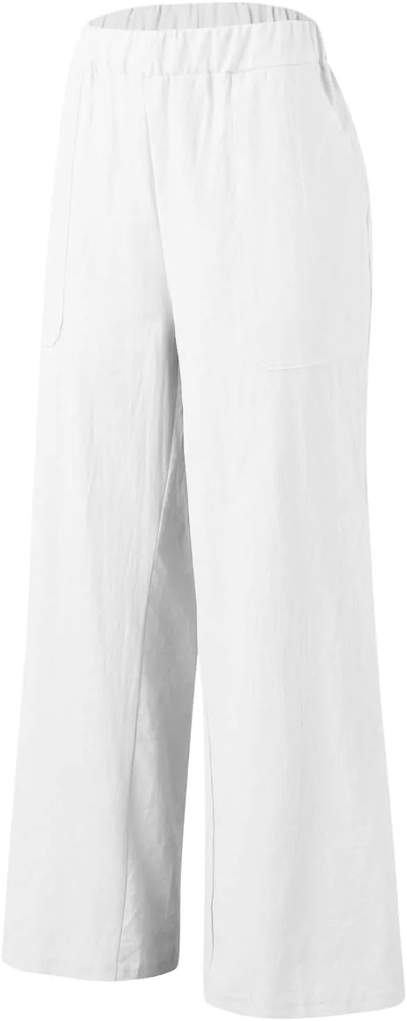 YOLAI Womens Solid High Waisted Trousers Loose Wide Leg Cozy Pants Straight Leg Trousers Pants with Pockets