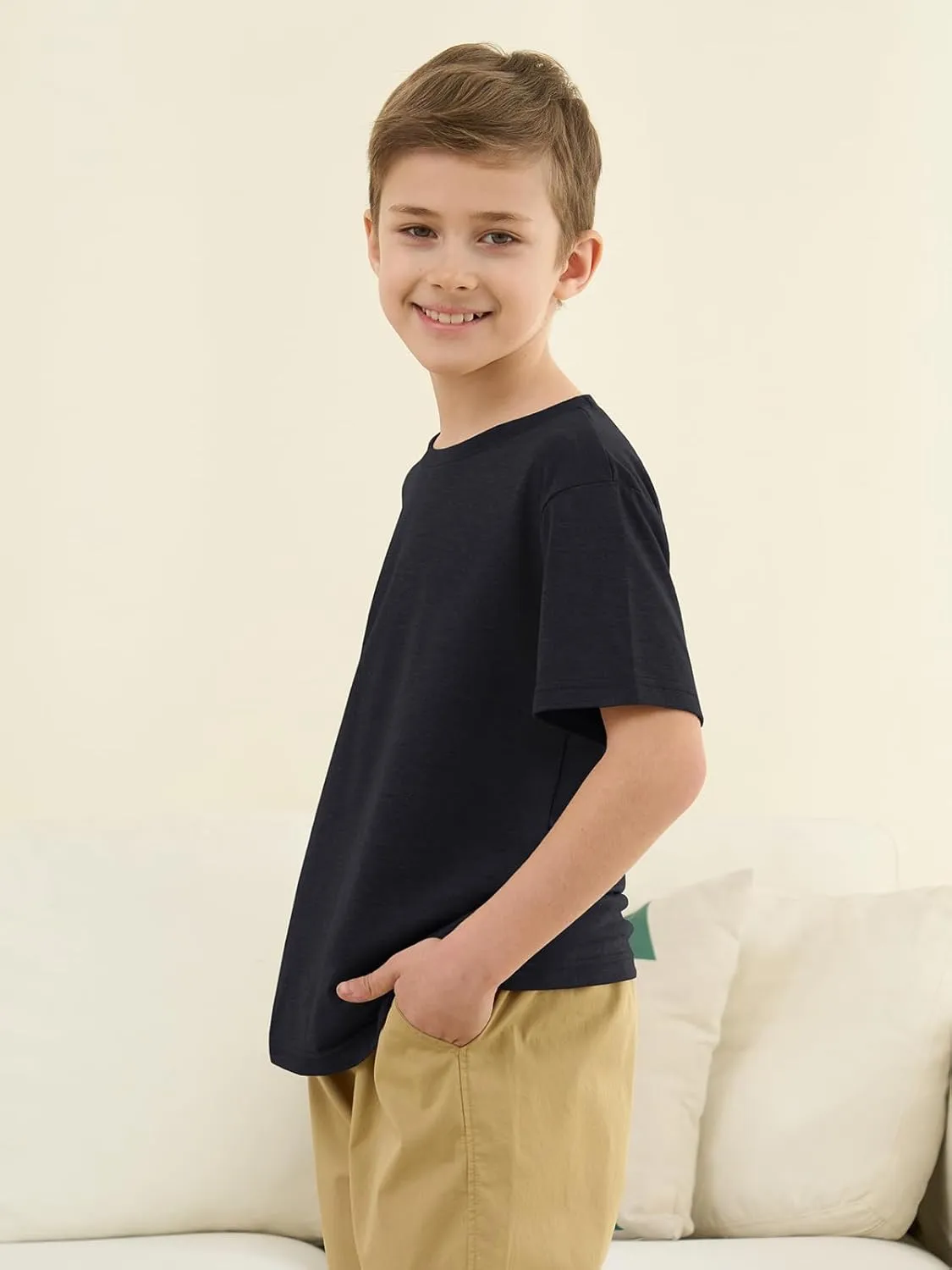 ZDC Boys Short Sleeve T Shirts Kids Summer Crewneck Tops Loose Fit Basic Tees 5-14 Years