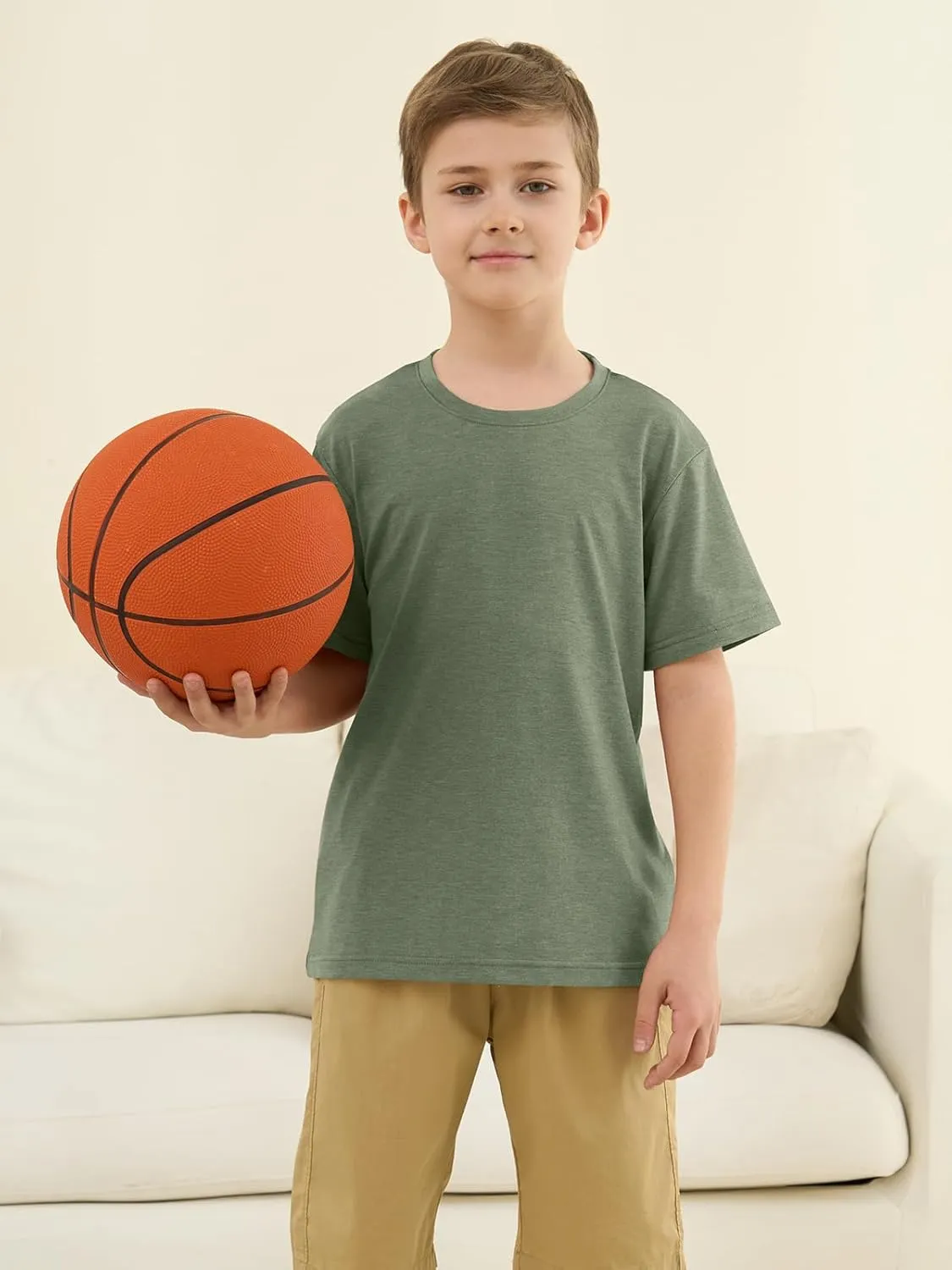 ZDC Boys Short Sleeve T Shirts Kids Summer Crewneck Tops Loose Fit Basic Tees 5-14 Years