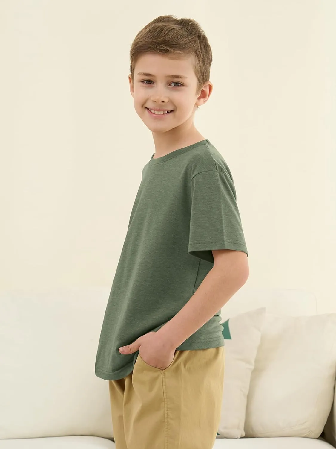 ZDC Boys Short Sleeve T Shirts Kids Summer Crewneck Tops Loose Fit Basic Tees 5-14 Years