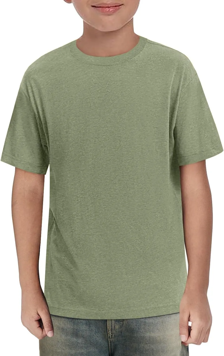 ZDC Boys Short Sleeve T Shirts Kids Summer Crewneck Tops Loose Fit Basic Tees 5-14 Years