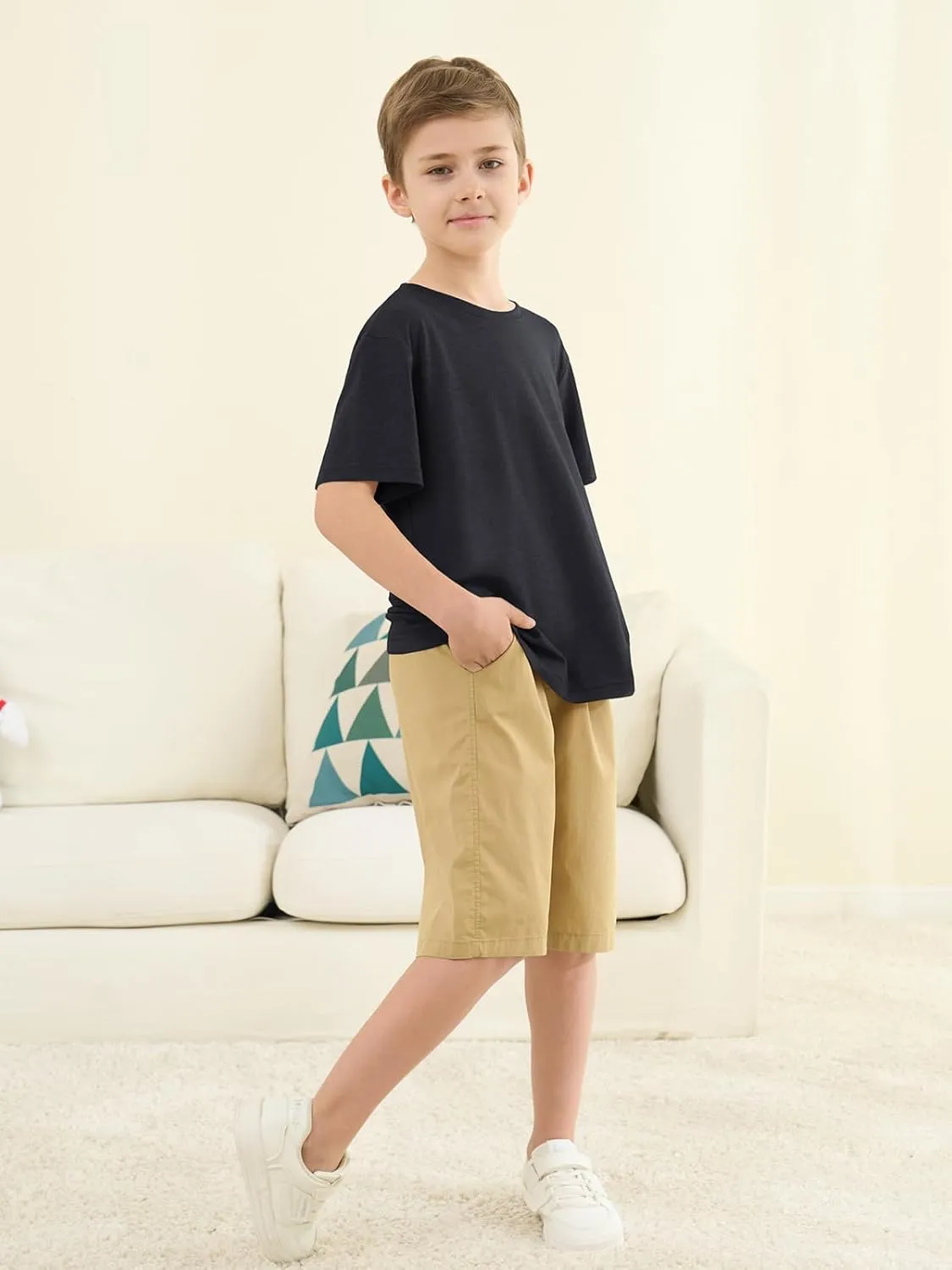 ZDC Boys Short Sleeve T Shirts Kids Summer Crewneck Tops Loose Fit Basic Tees 5-14 Years