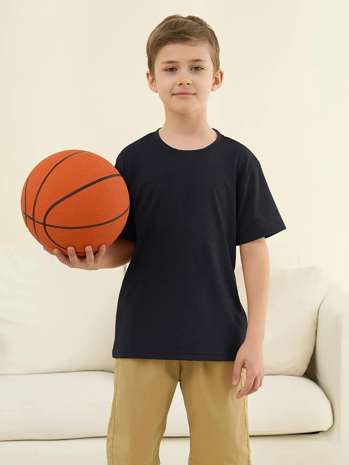 ZDC Boys Short Sleeve T Shirts Kids Summer Crewneck Tops Loose Fit Basic Tees 5-14 Years