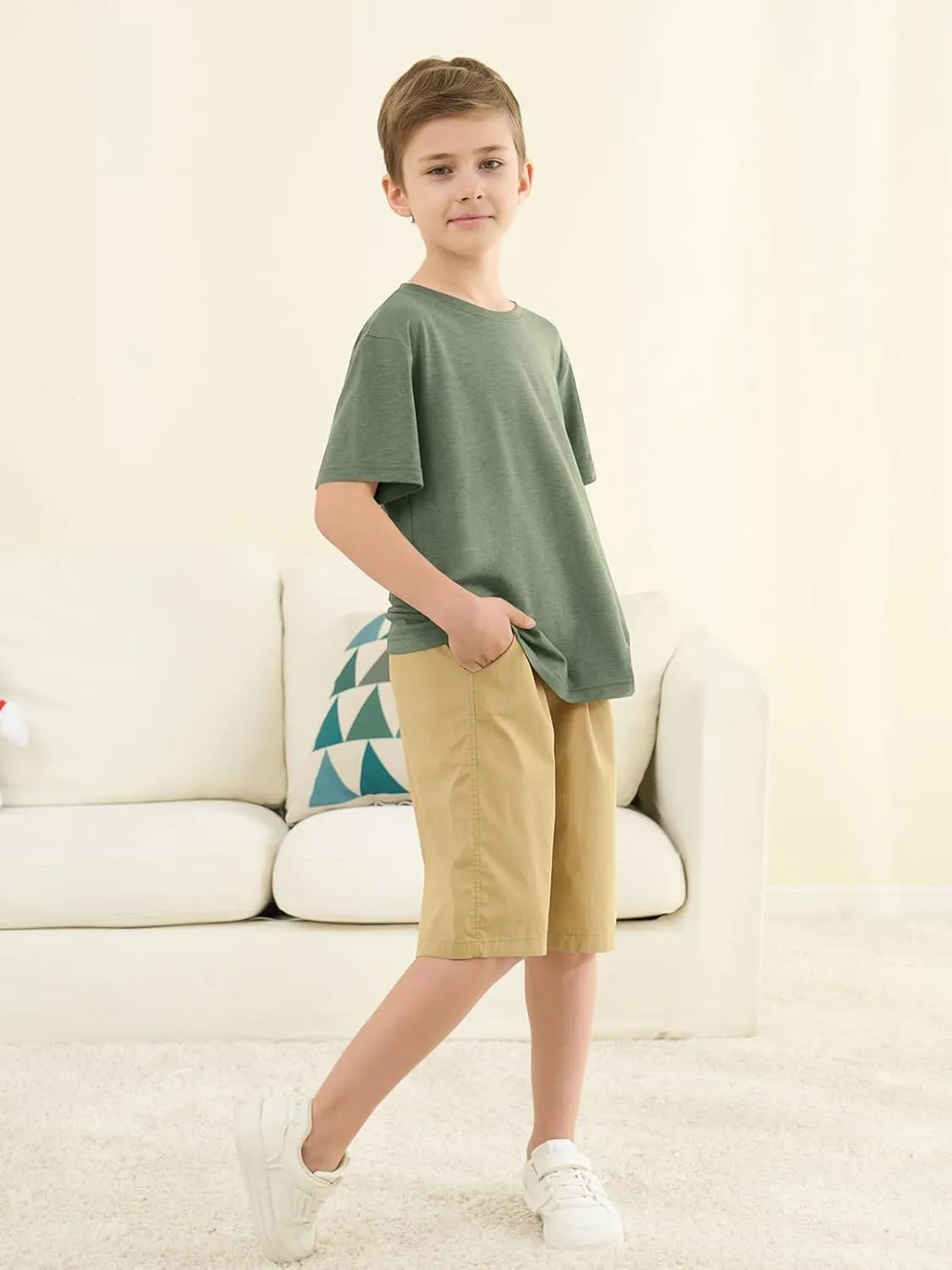 ZDC Boys Short Sleeve T Shirts Kids Summer Crewneck Tops Loose Fit Basic Tees 5-14 Years