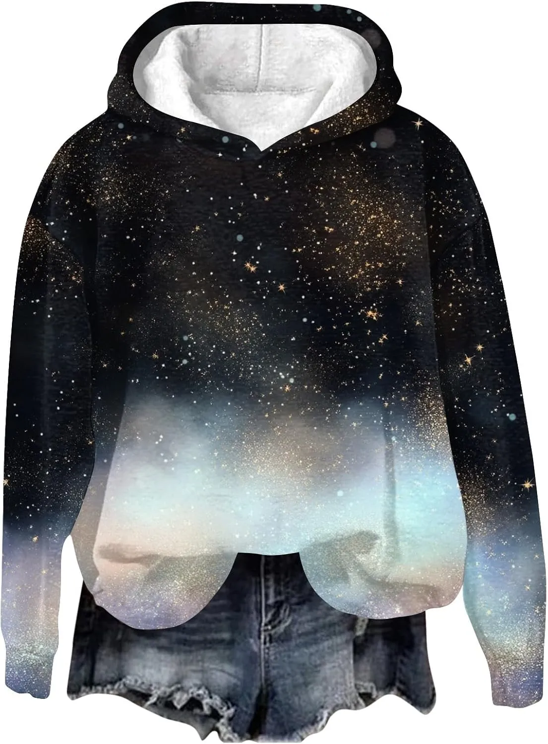ZEFOTIM Sherpa Lined Hoodies for Women Cute Party Pullover Cozy Pullovers Lightweight Holiday Long Sleeve Sweatshirt