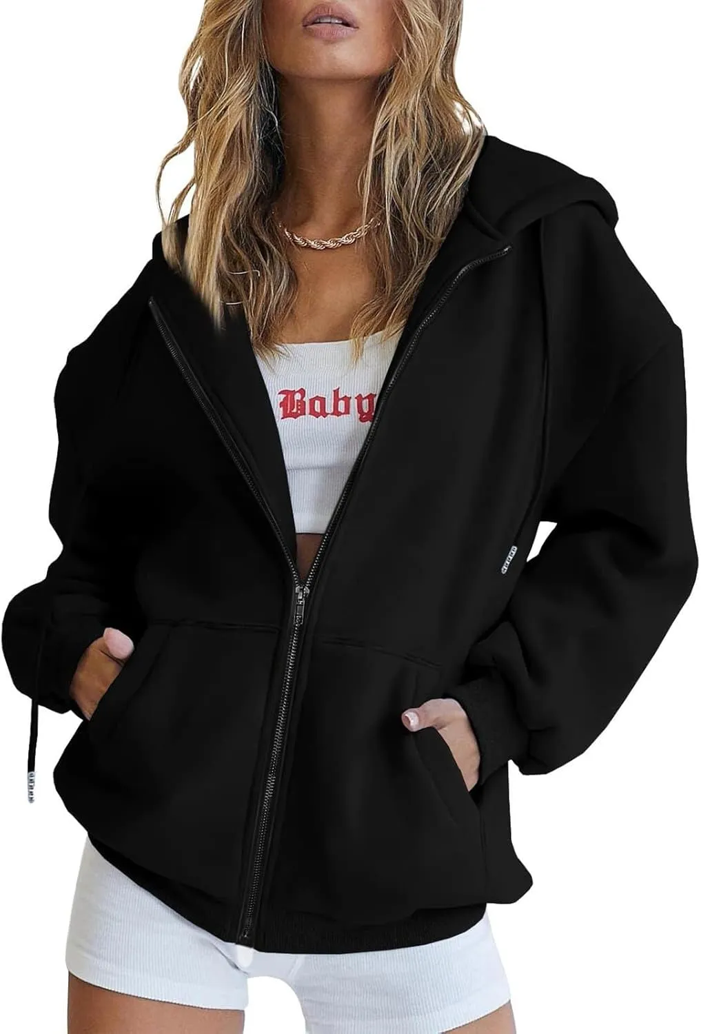 Zip Up Hoodie for Women Long Sleeve Fall Fashion Oversized Sweatshirts Fleece Y2k Jacket with Pockets 2024